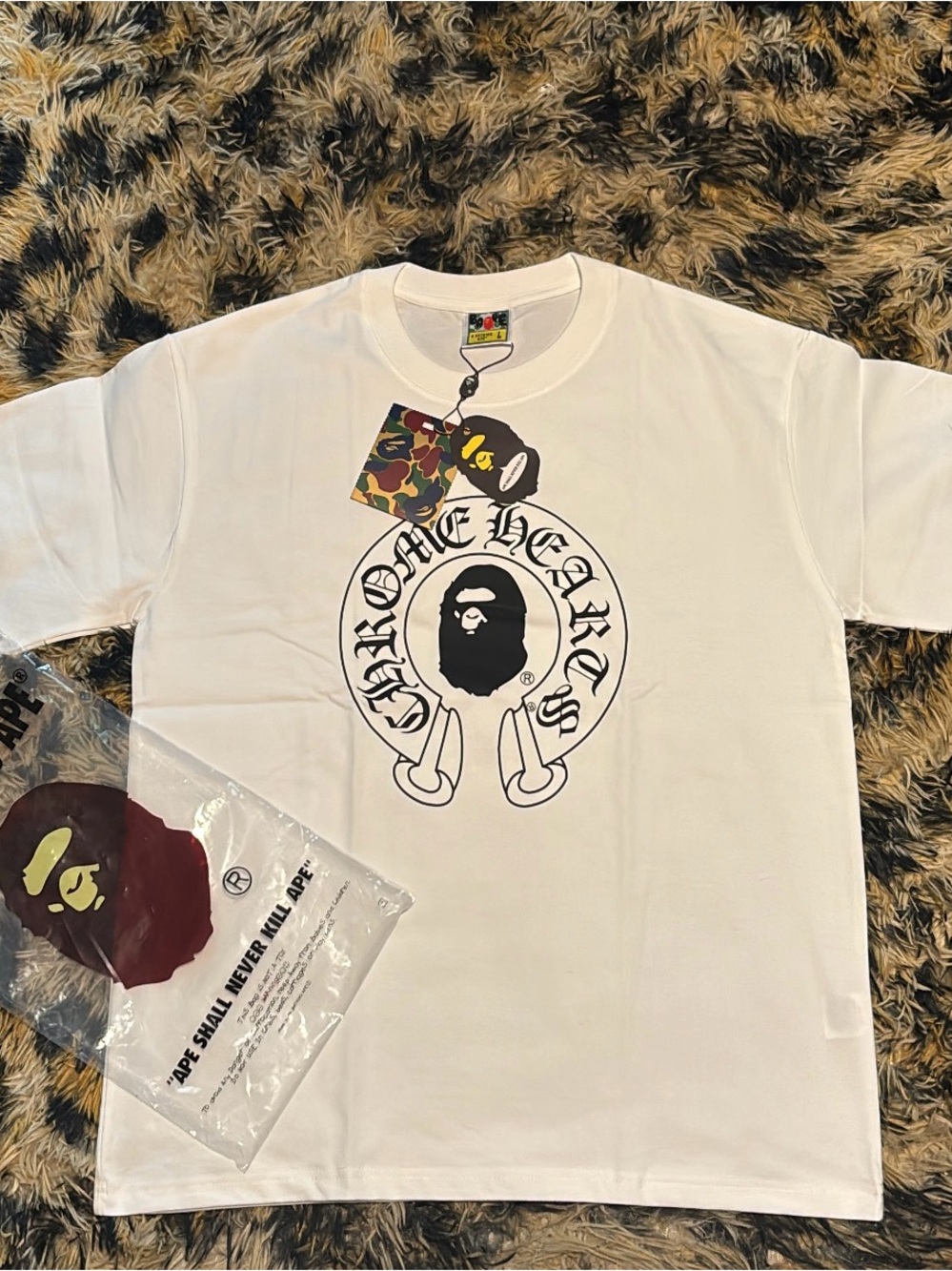 Bape White Graphic Tee with Black Logo